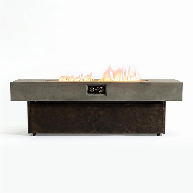 Outdoor Fire Pit Table Propane Gas Fire pits Outdoor Fireplaces 54'' Rectangular Firepit Table 50000 BTU Fire Table for Patio Set Three Options of Assembled Hight Grey.