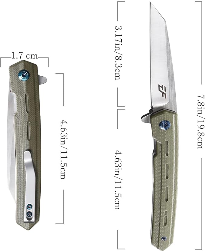 Eafengrow EF946 Folding Knife D2 Steel Blade G10 Handle EDC Tool Knives for Camping Hiking Survival Outdoor (GREEN)