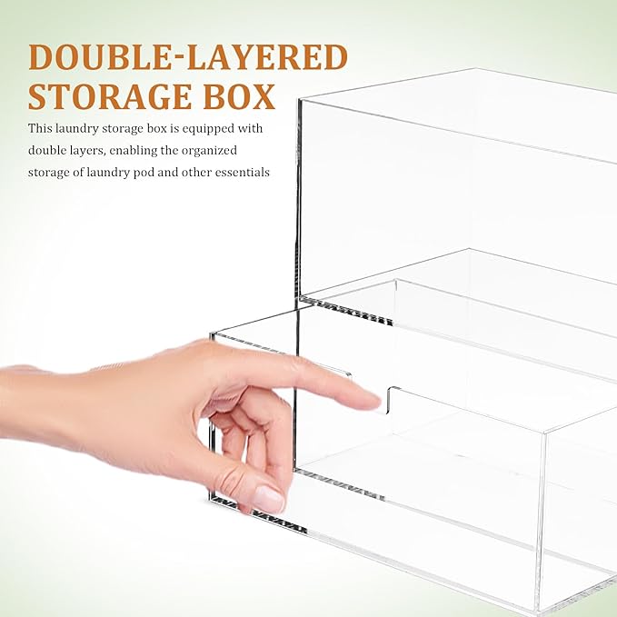 SOLUSTRE Laundry Pod Container Drawer with Lid Acrylic and Cover 1-Drawer Storage Box 175X115X165Mm for Laundry Room Organization and Dryer Sheet Storage