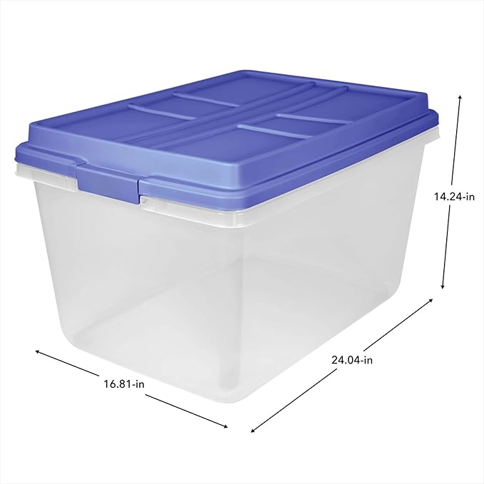 72 Quart Clear Storage Bin Latched Storage Container with Blue Lid