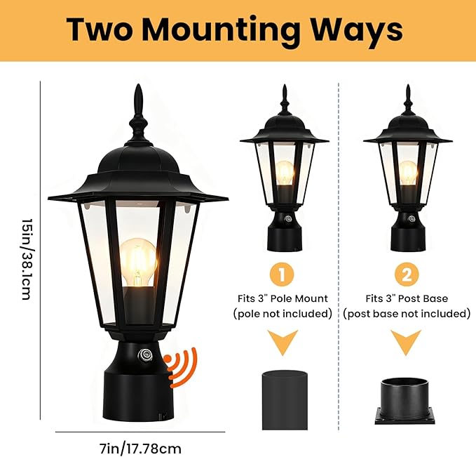 15 Dusk to Dawn Outdoor Post Light Modern Black Outdoor Lamp Post Light Fixture Lamp Posts Exterior Lighting Pole Lantern for Outside Porch Garage Street Waterproof Aluminum &amp Glass 1 Pack E