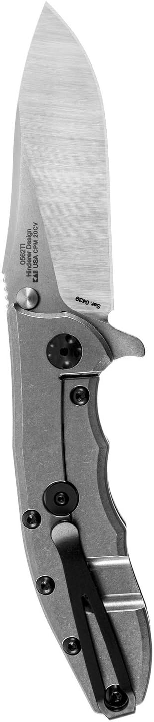 Zero Tolerance Hinderer Pocketknife 3.5-Inch CPM 20CV Steel Blade KVT Ball-Bearing Opening System Flipper Reversible Deep Carry Clip Titanium Handle Made in USA (0562TI)