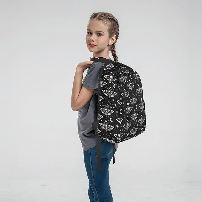Unisex Backpack Casual Rucksack Big Capacity gothic moth skull sun moon black and white Bookbag with Padded Straps Anti Theft Rucksack for Travel Hiking Camping