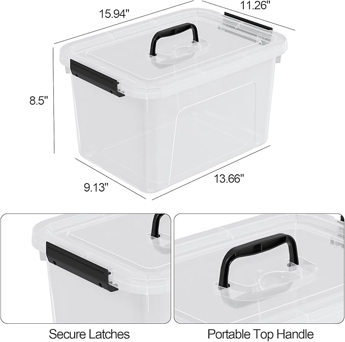 17.5 L Plastic Storage Bin with Handle 4-Pack Clear Latching Storage Boxes