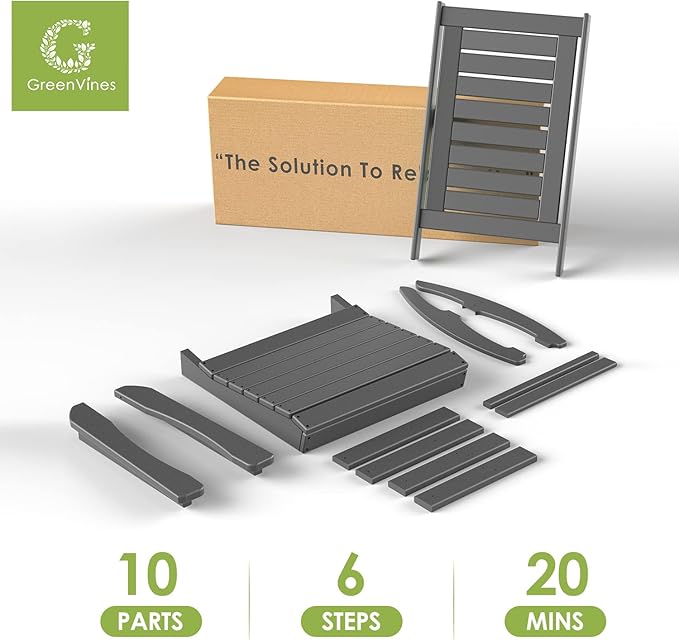 GREENVINES Outdoor Rocking Chairs | Set of 4 | Porch Rocker | HDPE Plastic | Grey | Oversized Rockers | High Back | Big &amp Tall | Ladder Back | for Patio Outside Backyard Balcony Garden