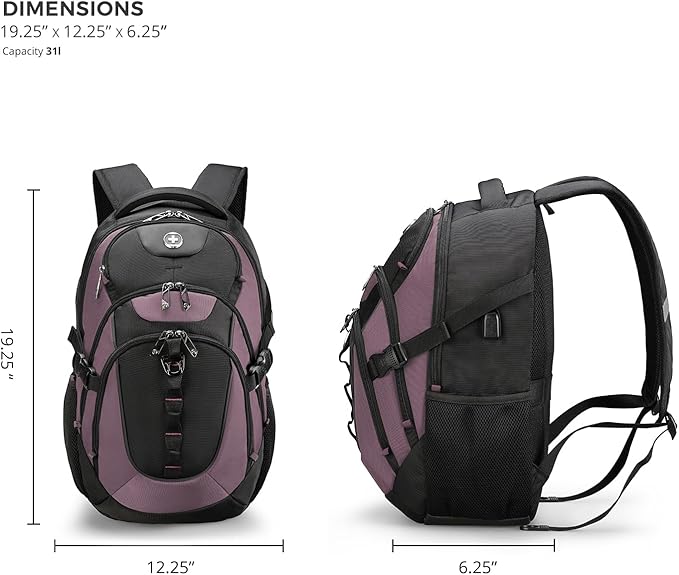 Swissdigital Design Laptop Backpack with USB Charging Port Travel Backpack Fits 15.6 inches Computer 31L College School Backpack for Women Light Purple/Black | SD803-85