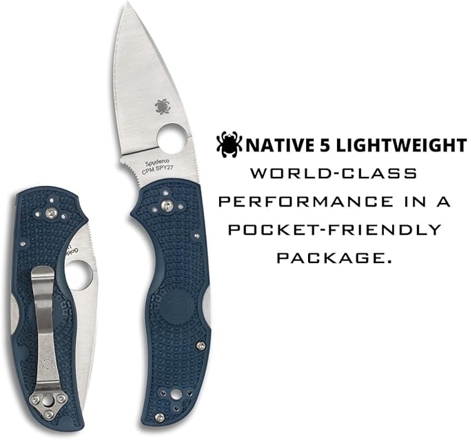 Spyderco Native 5 Knife with 2.95 CPM SPY27 High-Performance Steel Blade and Cobalt-Blue Lightweight FRN Handle - PlainEdge - C41PCBL5