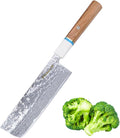 Meteorite Nakiri Japanese Vegetable Knife For Precision Veggie Prep Hand-Hammered Starry Damascus Convex Grind Edge Olive Wood Handle – Gourmet Gift IceRaven 7 Inch