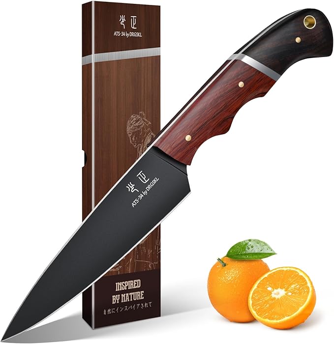 Kitchen Utility Knife From Japan - Small Chef Knife 5 Inch Forged from a Single Piece of High Carbon ATS-34 Steel Full-Tang Paring Knife with Walnut Handle for Fruit and Vegetable Ideal Gift