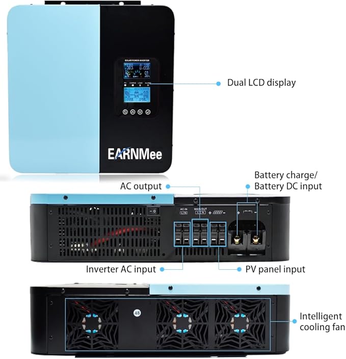 3000W Hybrid Solar Inverter Charger DC 24V to AC 110V / 120V Pure Sine Wave with 60A MPPT &amp Max PV Input 230V for Lead Acid/LiFePO4 Battery Home Backup/RV/Off-Grid Power System