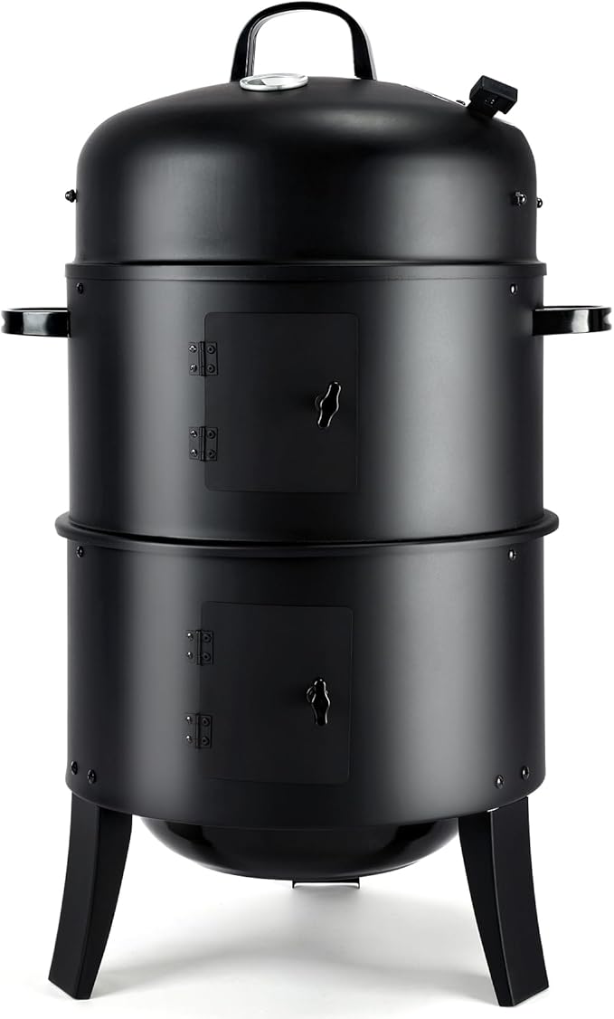 TCFUNDY 32 Vertical Charcoal Smoker Grill Heavy-Duty BBQ Grill with Built-in Thermometer 3 in 1 Grill and Smoker Portable Meat Cooker with Air Vent for Outdoor Barbecue Cooking