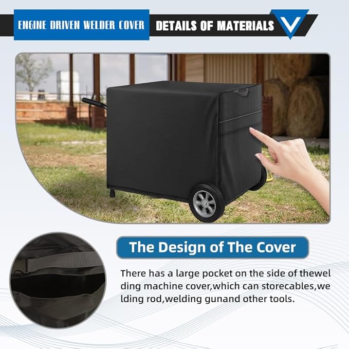 Engine Driven Welder CoverHeavy Duty 1680D Waterproof Welder CoverFits145/185 Model Engine-Driven Welder(26.3H x 21W x 32.2D)