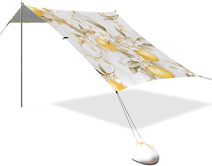 ALAZA Lemon Floral Marble Beach Tent Sun Shelter Portable Canopy Sunshade for Outdoor Camping Picnics Backyard Fun 10x9 ft