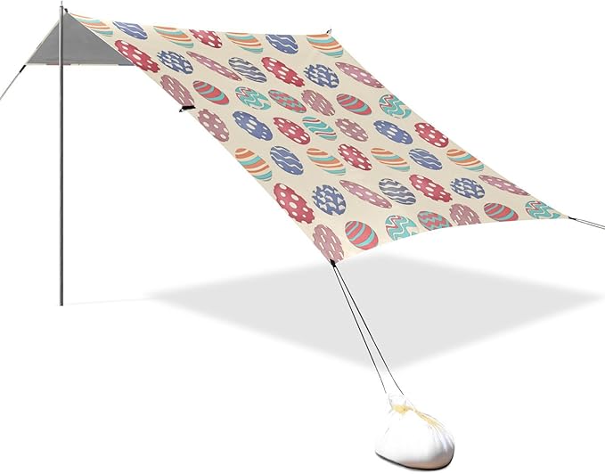 Beach Canopy with Windproof Ropes &amp Sandbags Beach Tent Sun Shade Sun Shelter for Camping Trips Fishing Backyard Fun or Picnics Easter Egg