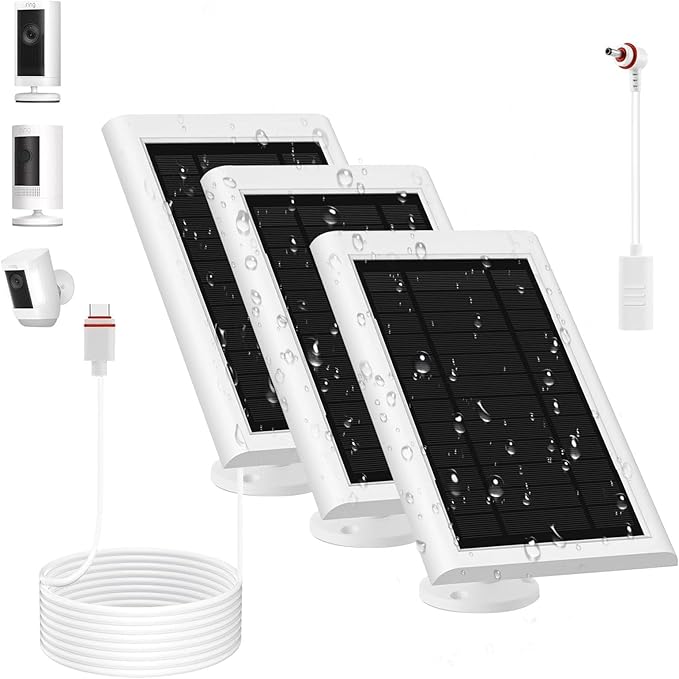 3 Pack Solar Panel for Ring Camera(2nd Generation) Dustproof Waterproof 5W Solar Panel with 10FT/3M Long Cable for Stick Up &amp Pro Spotlight Cam Battery for Security Camera