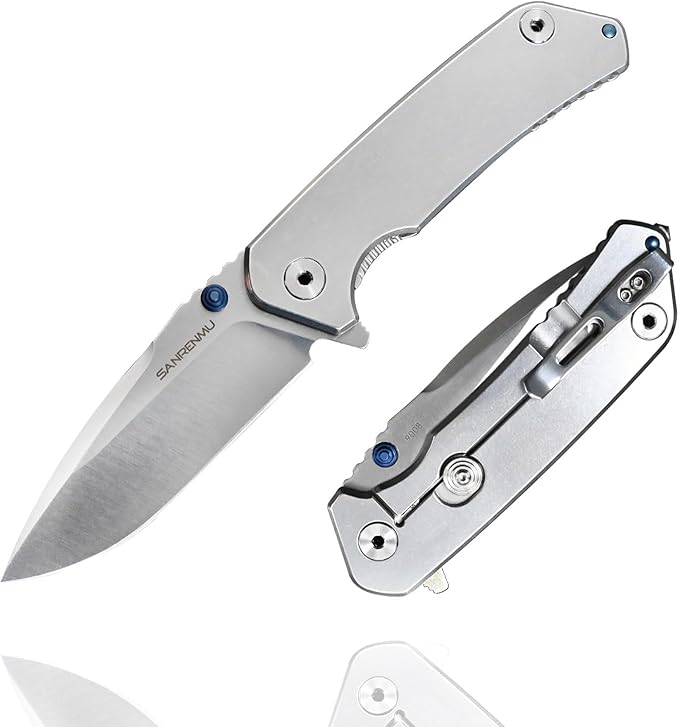 SANRENMU SRM 9008 Outdoor Folding Knife 12c27 Blade Hiking Adventure Camping Picnic Wilderness Survival Hunting Fishing EDC Portable Folding Knife (9008（Silver）)