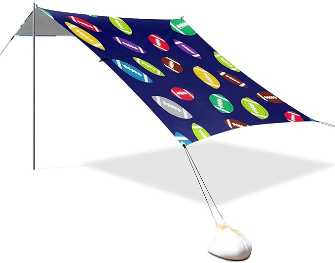 xigua Rugby Beach Tent Sun Shelter with Carrying Bag - Silver Coated Oxford Fabric Beach Canopy for Beach Camping Fishing - Includes Windproof Ropes Sandbags &amp Stakes