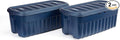 Rubbermaid Roughneck Tote 50 Gal 2 Pack Made in USA Dark Indigo Metallic Rugged Plastic Stackable Storage Bins with Lids and Handles