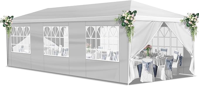 Outdoor Gazebo Canopy Wedding Party Tent Camping Shelter Commercial Instant Shelter Waterproof Tent with Removable Side Walls (10'x30' with 7 Sidewalls)