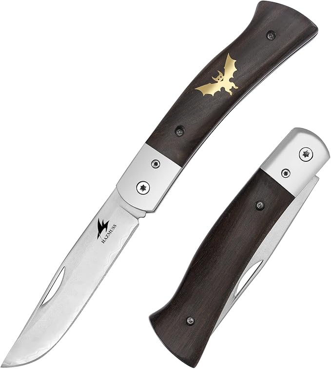 Pocket Knife Folding Knife Blade 3.3 inch 9Cr18MoV Stainless Steel Comfortable Wooden Handle Everyday Carry Knives for Camping Hiking