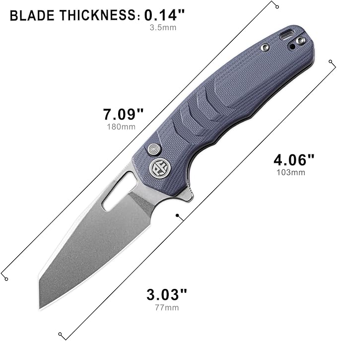 Petrified fish PFE17 Trilobite Folding Knife3.03 14C28N Steel Stonewashed Blade G10 Handle Camping Folding Knife for EDC Outdoor (Blue Stonewashed)