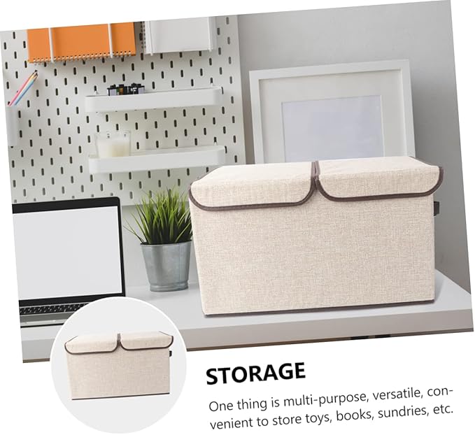 Double Lid Collapsible Storage Bin Lidded Storage Bins with Handles Woven Basket Organizer for Home