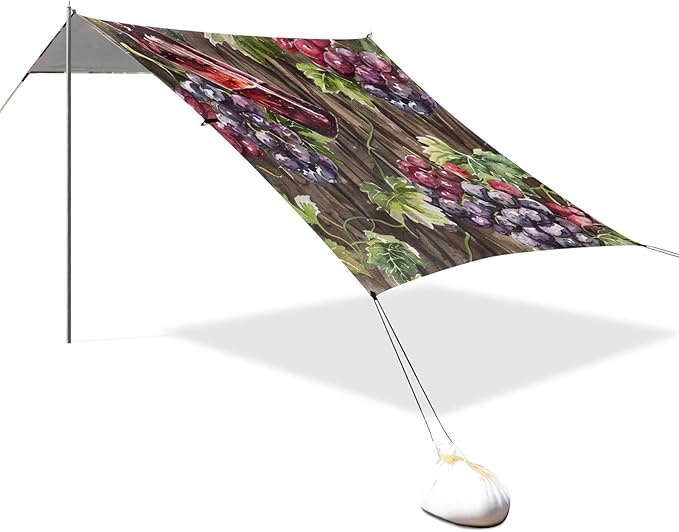 ALAZA Watercolor Red Wine Bottle Wooden Grapes Seamlss Beach Tent Sun Shelter Portable Canopy Sunshade for Outdoor Camping Picnics Backyard Fun 10x9 ft