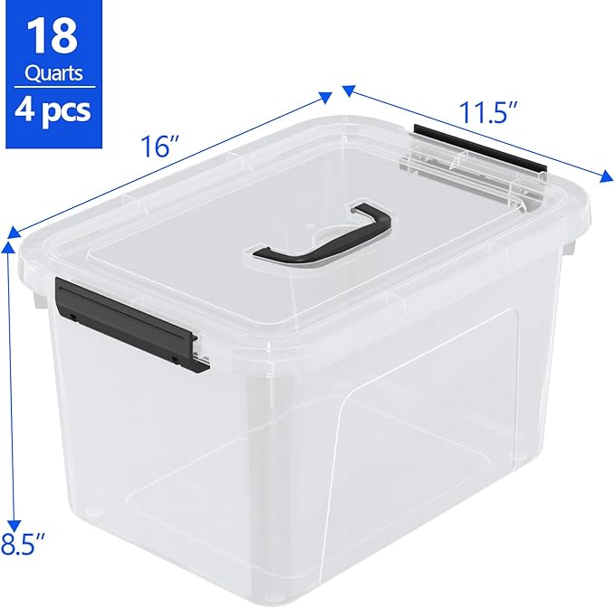 18 Qt. Plastic Storage Bins with Lids Clear Stackable Storage Containers for Organizing Durable Storage Box 4 Pack