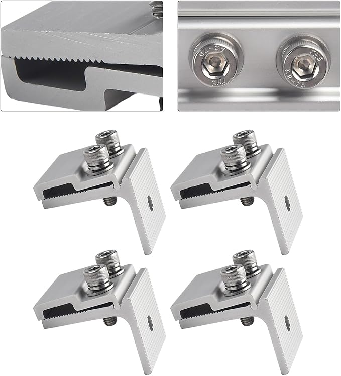 4Pcs Solar Panel Mounting Standing Seam Clamp Aluminum Roof Mount Bracket Pre-Assembled Standing Seam Roof Clamp For Solar Panel Mounting Bracket Hardware For Rooftop Photovoltaic Installation