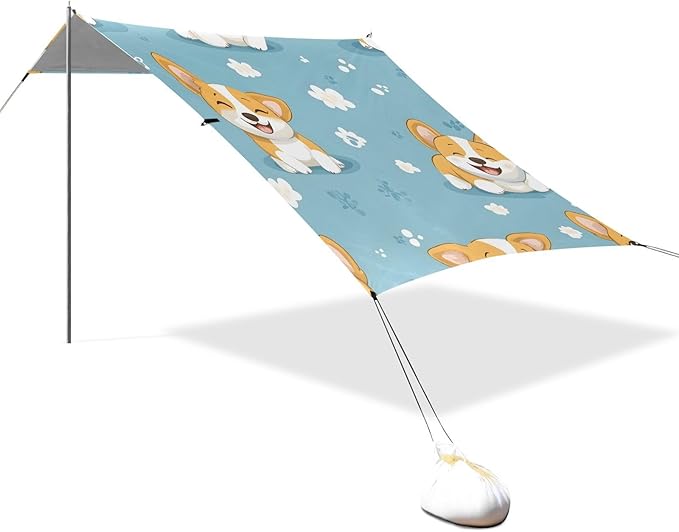 ALAZA Corgi Dogs Flower Pattern Beach Tent Sun Shelter Portable Canopy Sunshade for Outdoor Camping Picnics Backyard Fun 10x9 ft