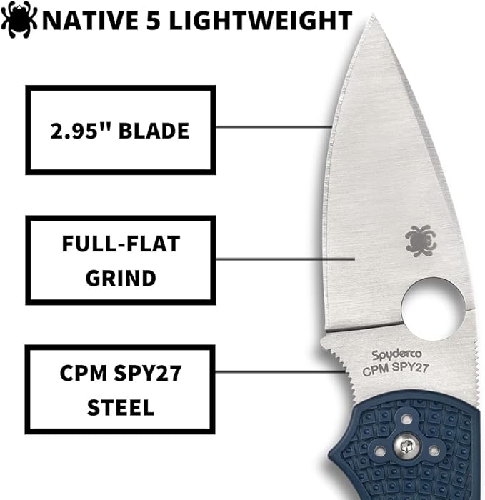 Spyderco Native 5 Knife with 2.95 CPM SPY27 High-Performance Steel Blade and Cobalt-Blue Lightweight FRN Handle - PlainEdge - C41PCBL5