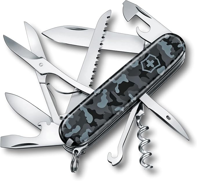 Victorinox Huntsman Couteau de Poche Suisse Léger Multitool 15 Fonctions Grand Lame Tire Bouchon Ouvre Boite Navy Camouflage