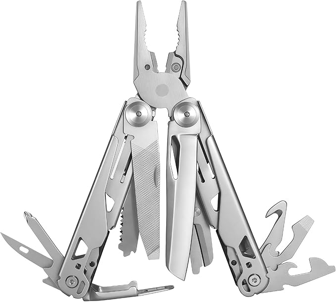 Multi Tool 19-in-1 Full-Size Lightweight EDC Multi-Purpose Pliers Household Screwdriver Camping Outdoor Gear Nylon Bag Tools Gifts for Guys Gifts for Hunters Men who have Everything (Silver)
