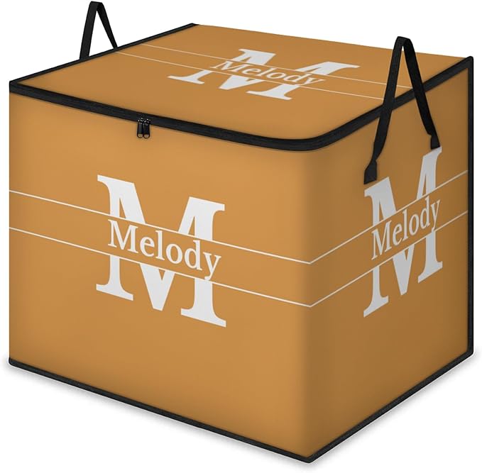 Custom Name Large Storage Bin with Lid Personalized Storage Basket with Zippers for Organizing Comforters Blankets Bedding Closet Shelf Baskets Orange with Initial Letter
