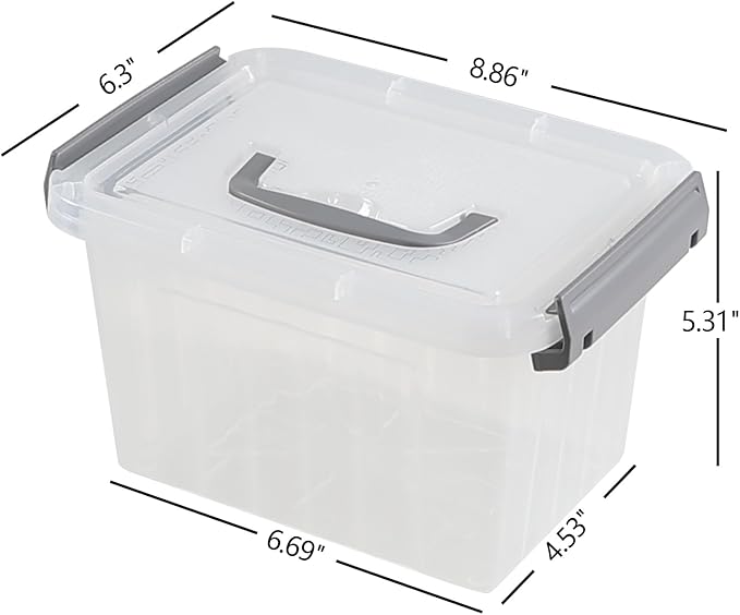 3.5 Quart Small Clear Latching Boxes with Handle Tiny Plastic Storage Bins with Lid 6 Packs