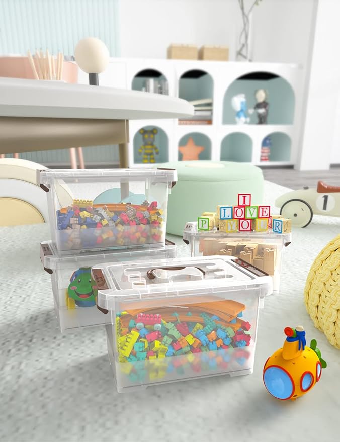 WYT Clear Storage Latch Box 6 Pack Storage Organizer Bins with Latching Handle and Lids 3.5 Quart