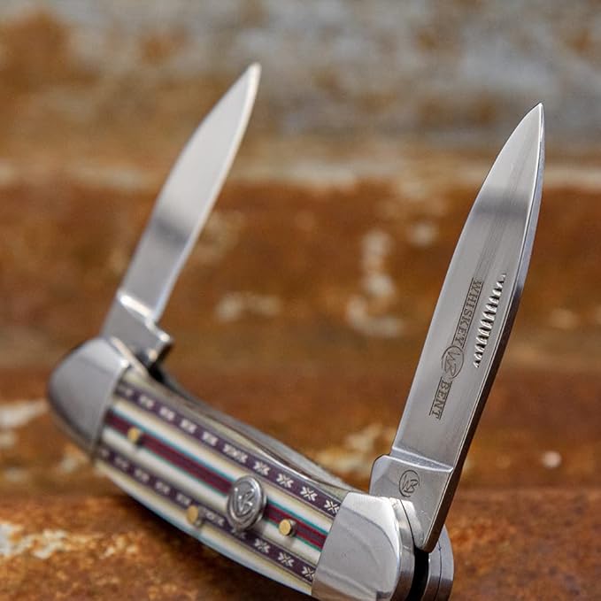 WHISKEY BENT HAT CO. Traditional Canoe Folding Knife 3.63 Closed Length 440C Stainless Steel Blades (Mesa)