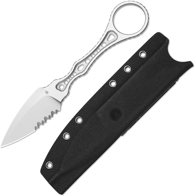 Kizer Defensor Fixed Blade Knife 2.56 Nitro-V Stonewashed Blade Skeletonized Tang Camping Knife with Sheath Portable Hunting Knives for Bushcraft Survival ZX-FB02A2