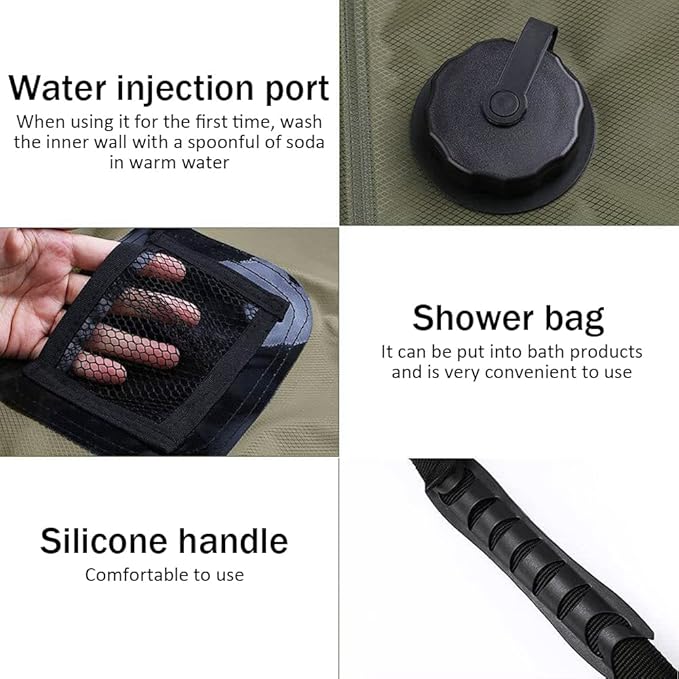 20L Camping Solar Shower BagSolar Heating Portable Shower Bag Camp Shower with Removable Hose for Traveling Hiking Climbing OutdoorBlack