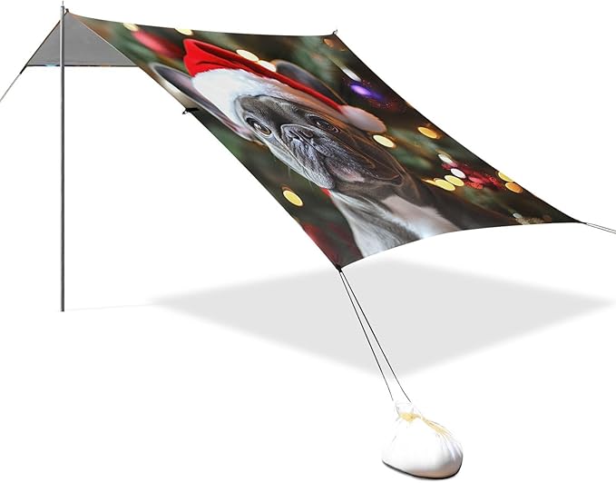 ALAZA French Bulldog Wearing A Santa Hat Beach Tent Sun Shelter Portable Canopy Sunshade for Outdoor Camping Picnics Backyard Fun 10x9 ft