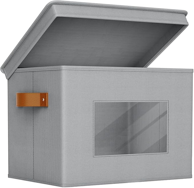 Univivi Storage Bins with Lids Collapsible Foldable Closet Storage Boxes for Clothes [3-Pack] Containers boxes with Handles Closet Storage for Home Office Bedroom (Grey17 x 12x 12)
