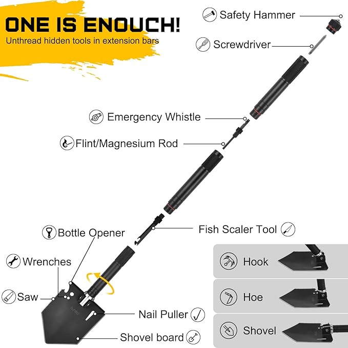 iunio Camping ShovelShovel Folding Portable Multitool Foldable Entrenching Tool Collapsible Spade for Backpacking Trenching Hiking Survival Car Emergency