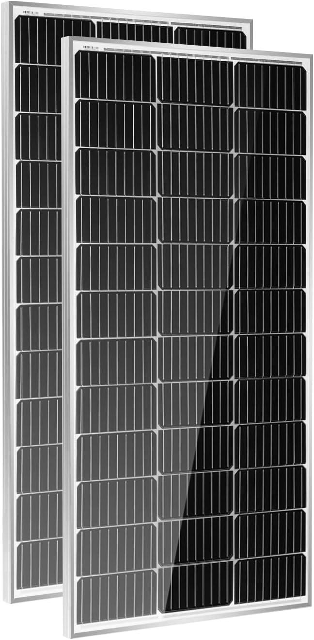 HQST 2pcs 100W 12V Monocrystalline Solar Panel Up to 25% High Efficiency Module Waterproof for RVs Motorhomes Cabins Marine Boat and Any Other Off Grid Applications-Upgrade Version