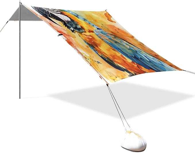 ALAZA Watercolor Parrot Portrait Beach Tent Sun Shelter UPF50+ Protection Beach Shade Canopy w/ 4 Sandbags for Outdoor Camping Fishing Backyard Fun Picnic 10x9 ft