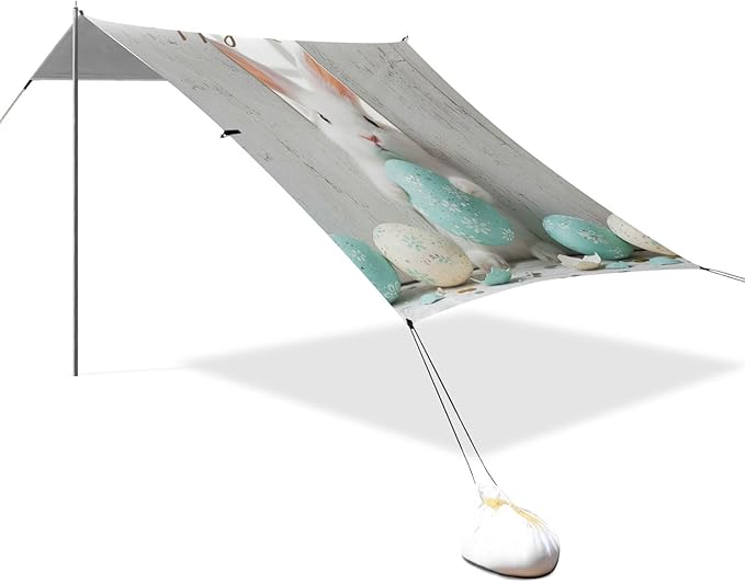 Beach Canopy with Windproof Ropes &amp Sandbags Beach Tent Sun Shade Sun Shelter for Camping Trips Fishing Backyard Fun or Picnics Happy Easter