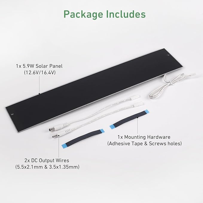 Rollerhouses Solar Panel Charger 12.6V/16.4V 5.9W for Motorized Blinds &amp Shades – 2-Pin Power Connection – Easy Mounting with Adhesive Tape