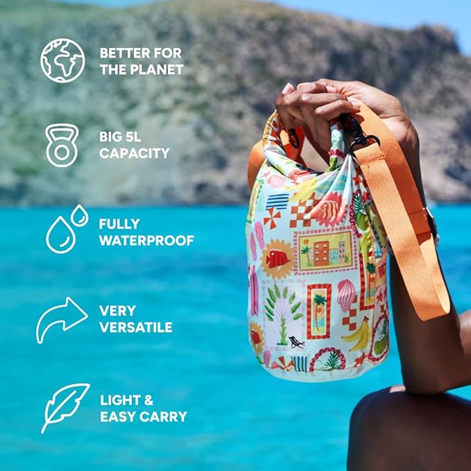 Dock &amp Bay Small Waterproof Dry Bag - 5L IP66 Waterproof Bag Lightweight - Wish You Were Here
