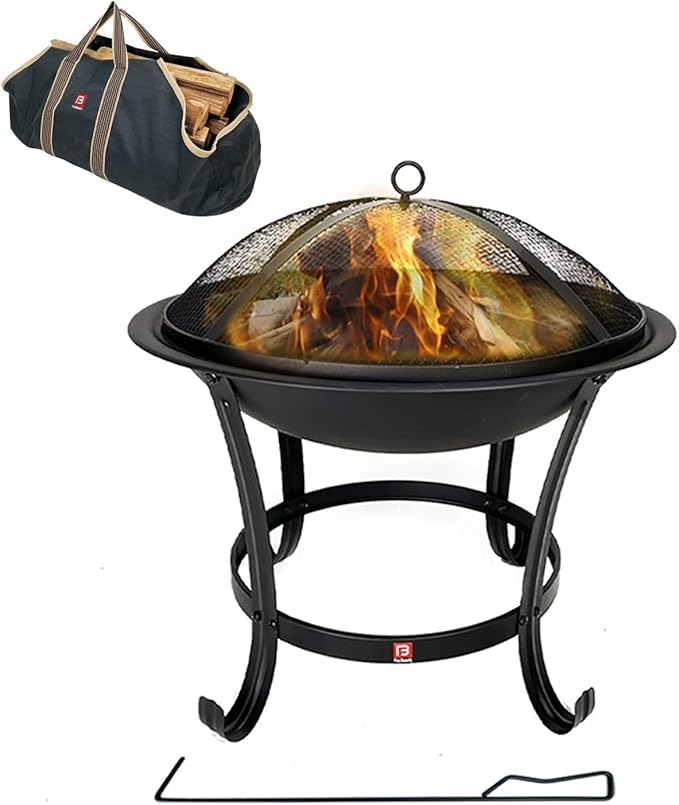 FireBeauty Fire Pit BBQ Grill Pit Bowl with Mesh Spark Screen CoverPoker (Includes Tote Bag)