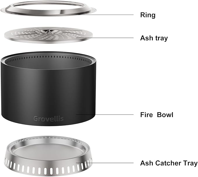 27 inch Smokeless Fire Pit with Waterproof Cover Stainless Steel Outdoor Smokeless Firepit Wood Burning Fire Pits for Camping BonfireLow Smoke Firepit for Outside