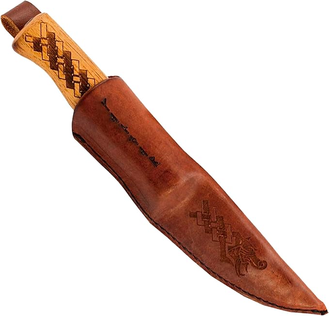 Condor Tool &amp Knife Norse Dragon Fixed Blade Knife with Leather Sheath - 1905 High Carbon Steel - Burnt American Hickory Handle - 3.8 in Blade - 2.8 oz